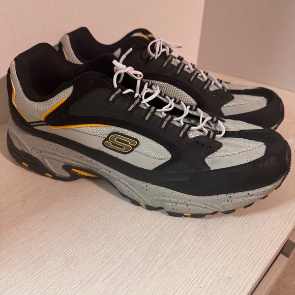 Skechers Sport Athletic Walking Sneakers Comfort Black‎ Gray Yellow Men's 14EW - Picture 6 of 16